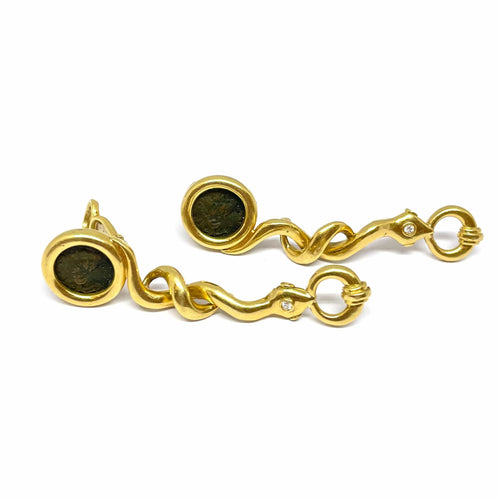 Boucles d'oreilles Boucles d’oreilles anciennes Or jaune Pièces antiques Diamants 58 Facettes