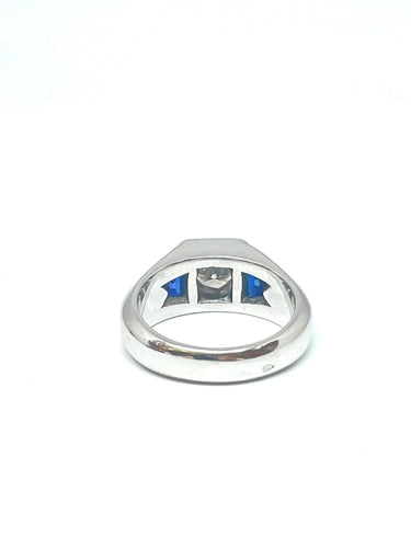 Bague Chevalière or blanc diamant 0,92 carat saphirs synthétiques 58 Facettes