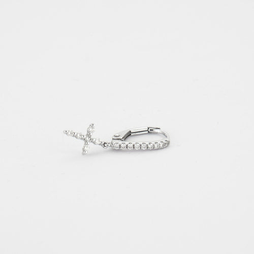 Boucles d'oreilles Djula - créoles Croix Or Blanc diamants 58 Facettes