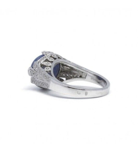 Bague 53 / Blanc/Gris / Or 750 Bague Saphir Cabochon 58 Facettes 210226R