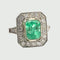 Bague 57 Bague platine de style rétro avec diamants et émeraude centrale 58 Facettes Q950A (912)