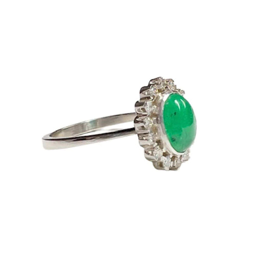 Bague 55 Bague rosace en platine de style Art Déco avec diamants et émeraude 58 Facettes Q12B