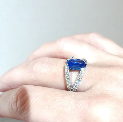 Bague 53 Bague Or blanc Saphir Ceylan Diamants 58 Facettes 3780
