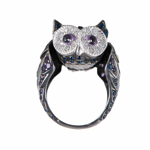 Bague 55 BOUCHERON - Bague Hibou Améthystes Saphirs Diamants 58 Facettes