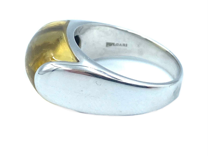 Bague 51 BVLGARI - Bague Tronchetto or blanc et citrine 58 Facettes