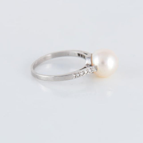 Bague 53 Bague Solitaire Perle Diamants 58 Facettes