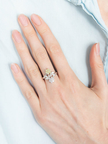 Bague Bague Toi & Moi fleurs diamants blancs et jaunes 58 Facettes