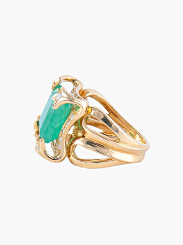 Bague Bague Cocktail Or Jaune Emeraude & Diamants 58 Facettes