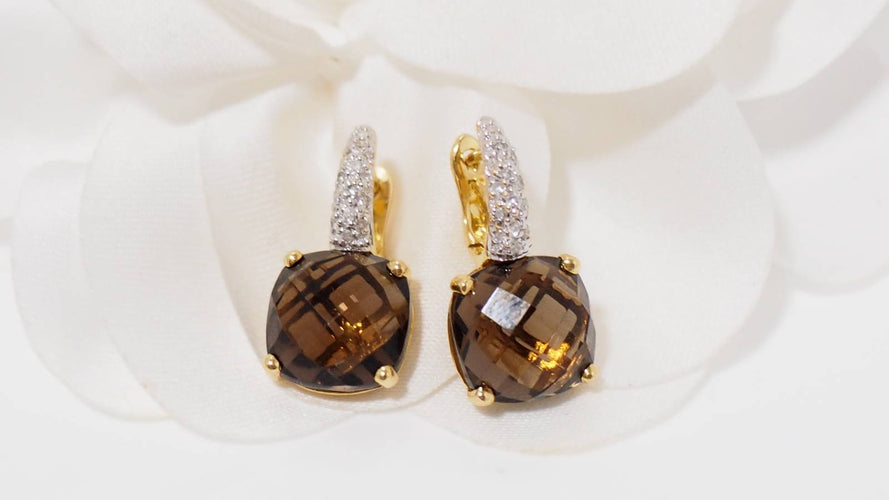 Boucles d'oreilles Boucles d'oreilles or jaune quartz fumé et diamants 58 Facettes 31309