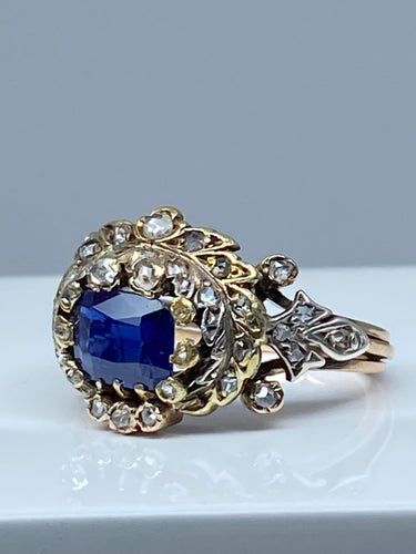 Bague 51 Bague saphir non chauffé  diamants Epoque 19ème siècle. 58 Facettes AB271