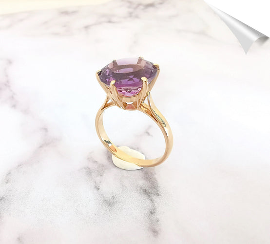 Bague 54.5 Solitaire améthyste, or jaune 58 Facettes AA 1560