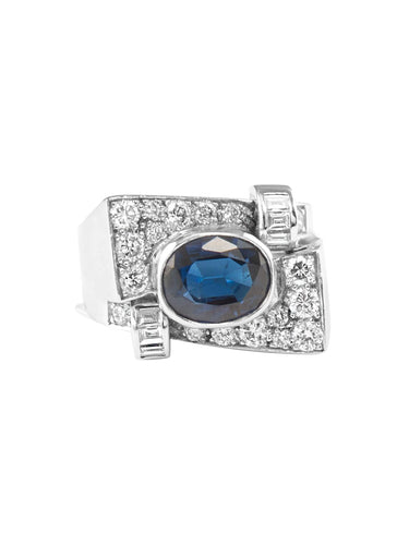 Bague 51.5 Bague or blanc, saphir et diamants 58 Facettes ES958/2