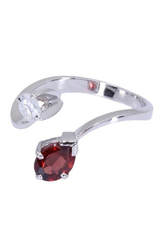 Bague 58 Bague "Toi et Moi" Or blanc Grenat Diamant 58 Facettes 075391