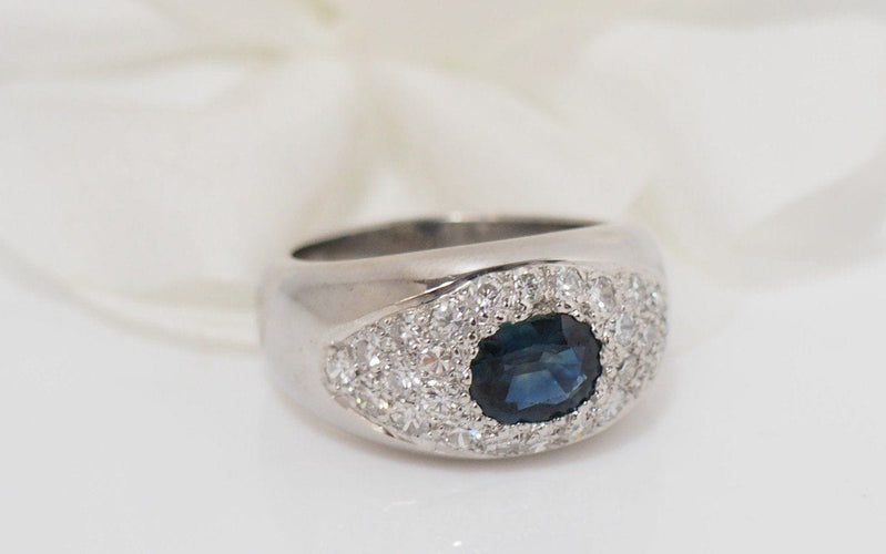 Bague 56 Bague Bandeau En Or Blanc, Saphir Et Diamants 58 Facettes 31468