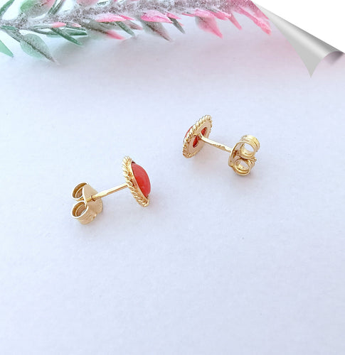 Bague 53 Parure Bague + Boucles d'oreilles, en or, Corail en cabochon 58 Facettes AA 1549