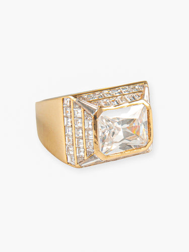 Bague Bague Chevalière Saphir blanc et Diamants 58 Facettes