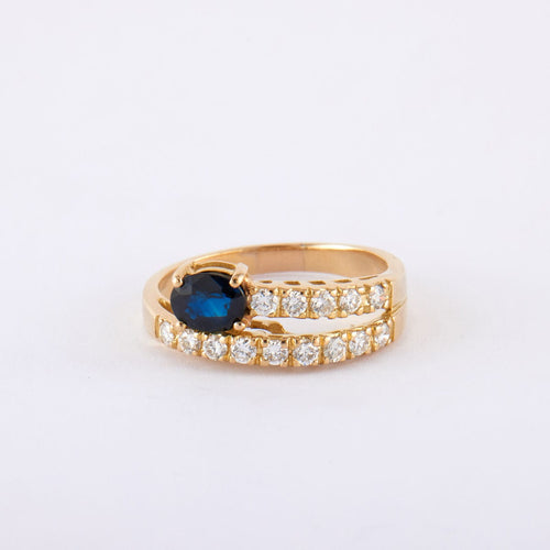 Bague Bague saphir et double pavage diamants 58 Facettes 1007