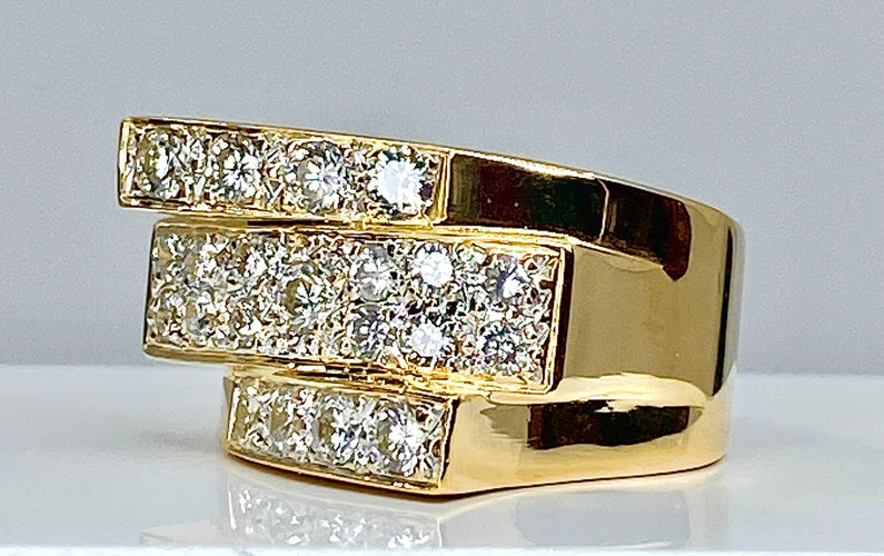 Bague 56 Bague bandeau style Tank Or jaune Diamants 58 Facettes AB290