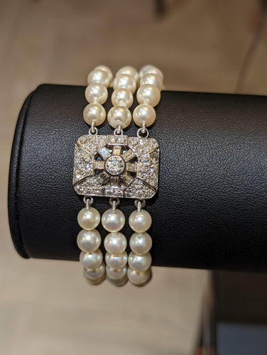 Bracelet Bracelet Art Déco en perles et fermoir diamants 58 Facettes