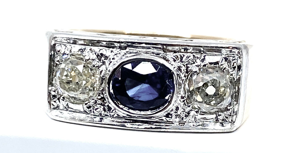 Bague 53 Bague Art Déco Saphir et Diamants 58 Facettes