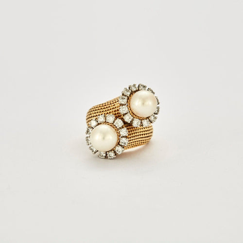 Bague 54 Bague Toi et Moi Perles Diamants 58 Facettes