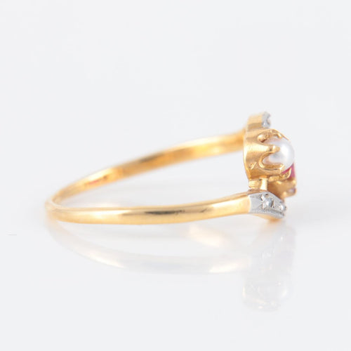 Bague 51 Bague Toi & Moi rubis perle 58 Facettes P4L15