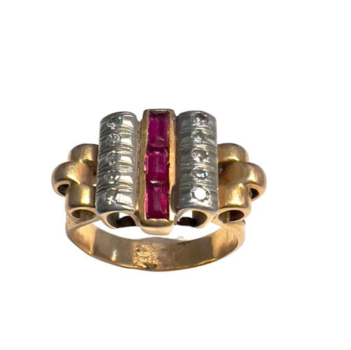 Bague Bague Tank Diamants Rubis de synthèse 58 Facettes