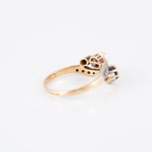 Bague 56 Bague or jaune Toi & Moi perle diamants 58 Facettes