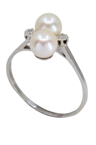 Bague 64 Bague toi et moi en or blanc, perles et diamants 58 Facettes 061741