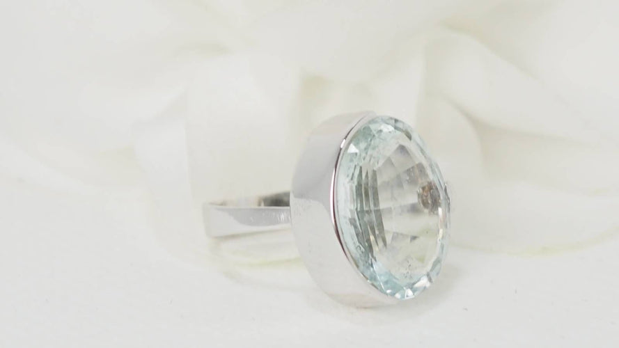 Bague 50 Bague Or blanc et Aigue-marine 58 Facettes 31805