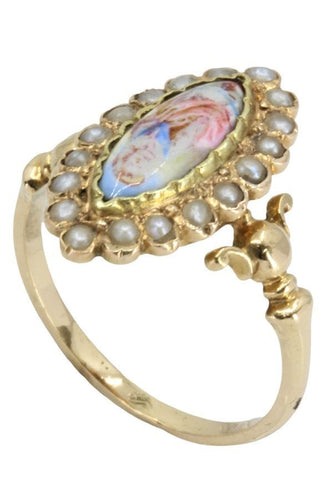 Bague BAGUE ÉMAIL ET PERLES NAPOLÉON III 58 Facettes 049501