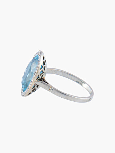 Bague 51.5 Bague Art Déco Or blanc Saphir de synthèse Diamants 58 Facettes