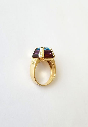 Bague 54 Bague Topaze Améthystes Grenats Diamants 58 Facettes