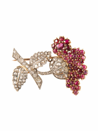 Broche Broche Fleur deux ors, pavage rubis et diamants 58 Facettes