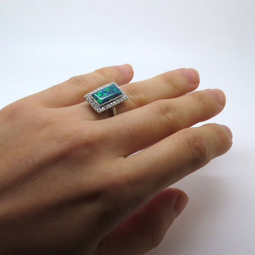 Bague 54.5 Bague rectangle Opale Diamants 58 Facettes