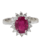 Bague 54.5 Bague marguerite en or blanc, rubis ovale et diamants 58 Facettes F4948