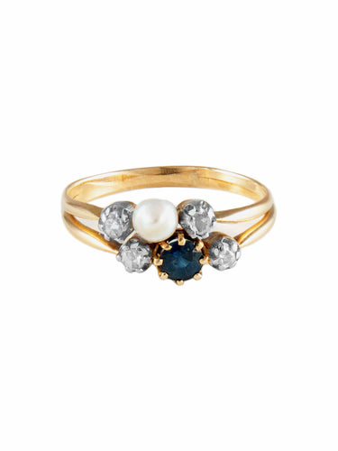 Bague Bague Ancienne Or Jaune Saphir Perle Diamants 58 Facettes