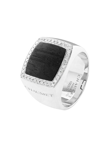 Bague Chevalière Chaumet Or Gris, Diamants et Ebène 58 Facettes