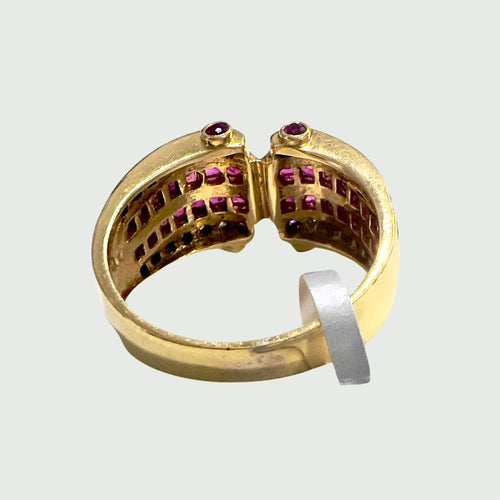 Bague 55 Bague en or 18 ct de style rétro contemporain avec diamants et rubis 58 Facettes Q345A
