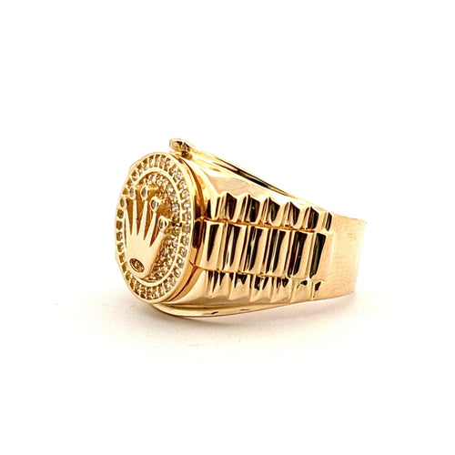Bague 63 Chevalière couronne en or jaune 18 carats et zirconium 58 Facettes