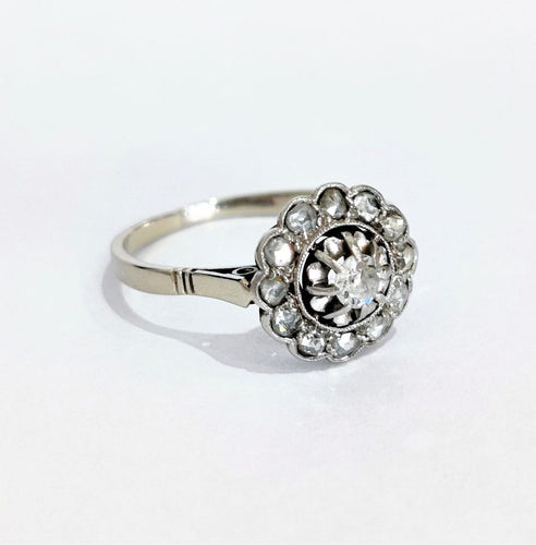 Bague 53 Bague marguerite ancienne or blanc diamants 58 Facettes 1-868/1