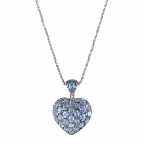Collier Pendentif Coeur Saphirs sur chaîne Or blanc 58 Facettes