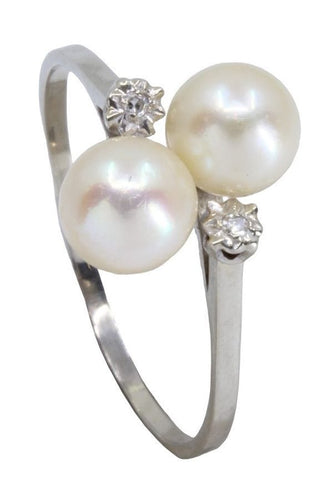 Bague 64 Bague toi et moi en or blanc, perles et diamants 58 Facettes 061741