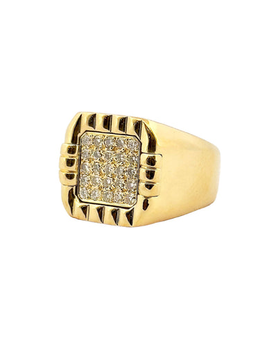 Bague 58 Chevalière vintage or massif 18 carats et diamants 58 Facettes