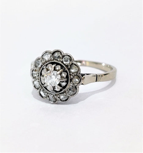 Bague 53 Bague marguerite ancienne or blanc diamants 58 Facettes 1-868/1