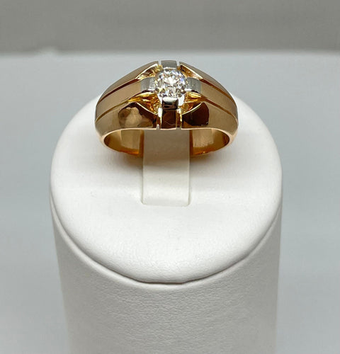Bague 63 Chevalière ancienne en or rose, platine, diamant 58 Facettes