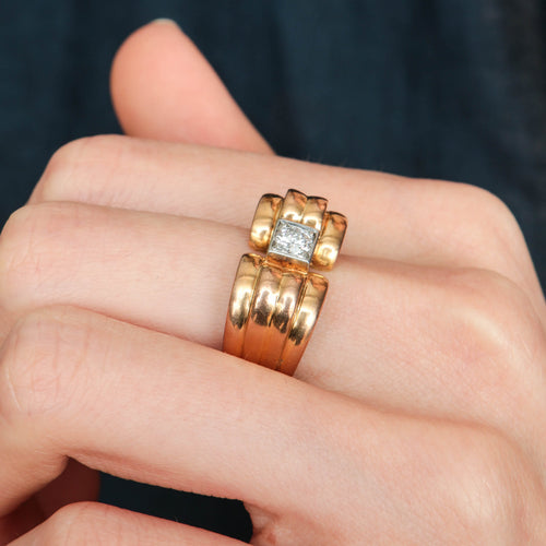 Bague Bague Rétro 1940 or jaune et diamant 58 Facettes 462