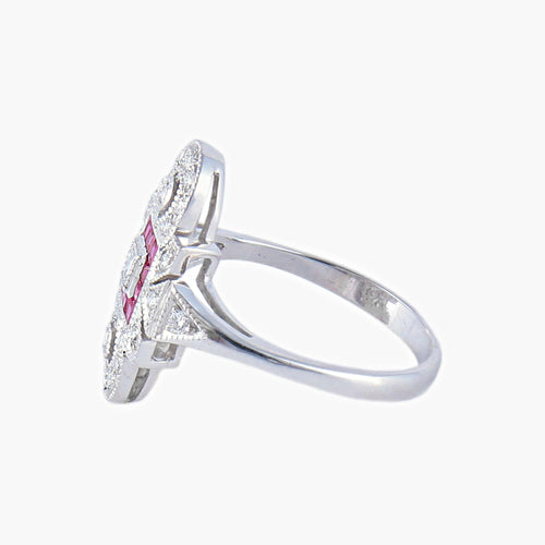 Bague 51 Bague style Art Déco Diamants et Rubis 58 Facettes