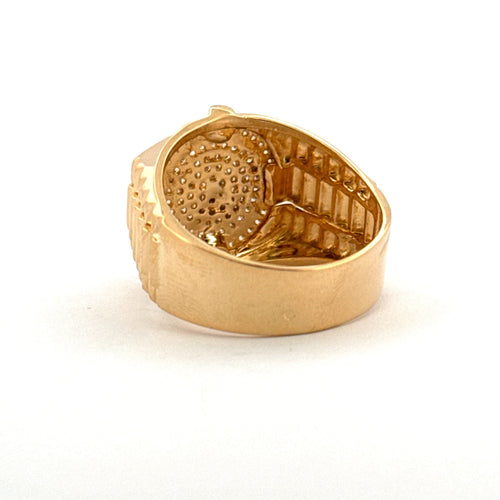 Bague 63 Chevalière couronne en or jaune 18 carats et zirconium 58 Facettes