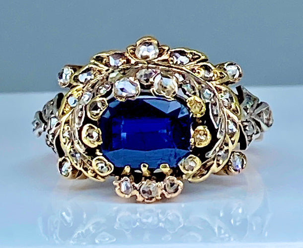 Bague 51 Bague saphir non chauffé  diamants Epoque 19ème siècle. 58 Facettes AB271